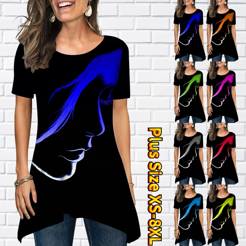 

2023 Vintage Elegant Pullover Everyday Short Sleeve Trend Top Summer Ladies New Design Printing T-shirt Women's Round Neck Tee