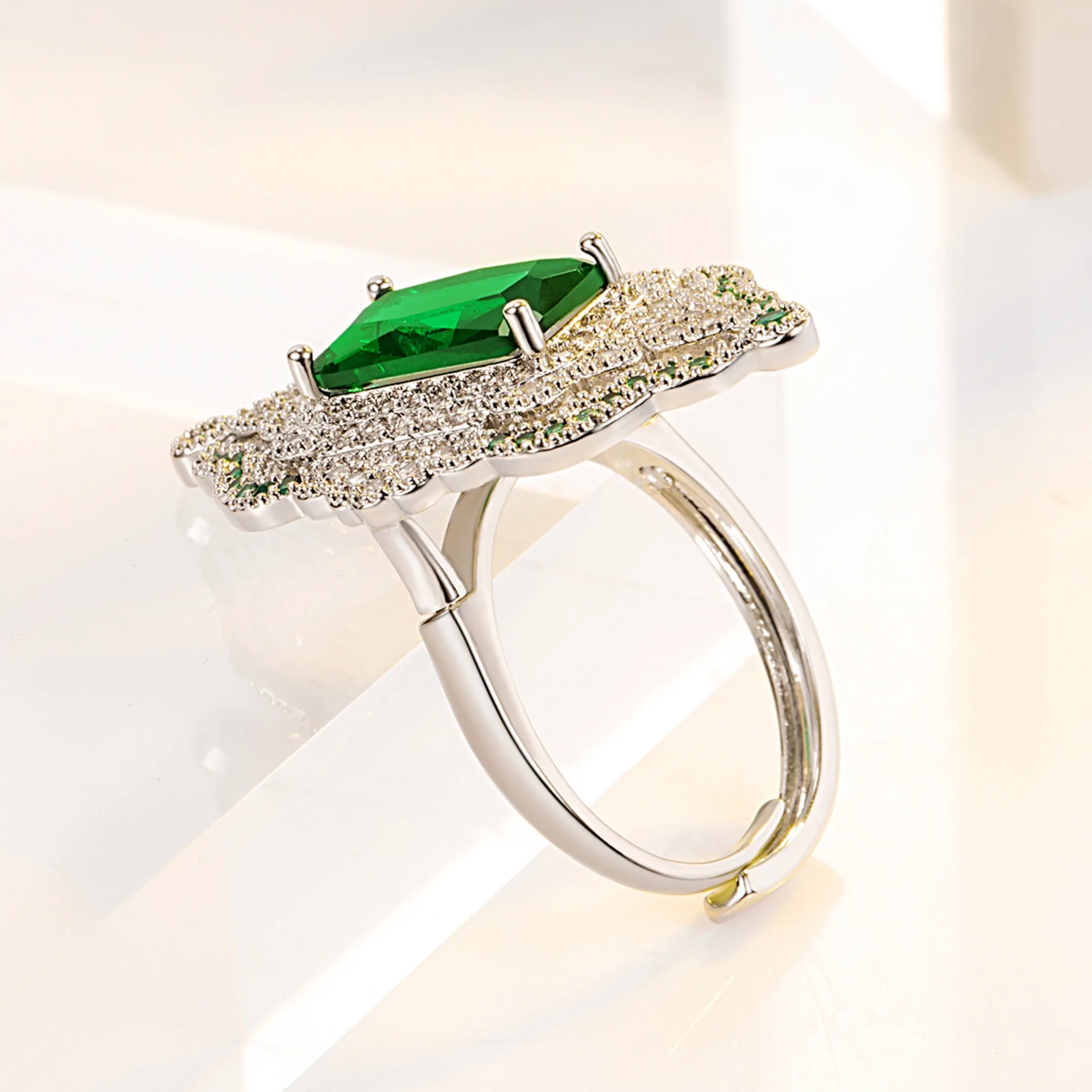 Jade Women's Ring New Colorful Treasure Jade Ring Opening Green Diamond