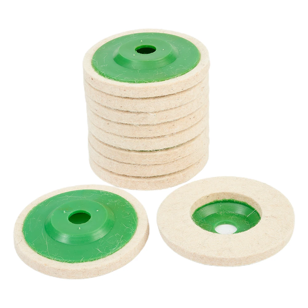 

10pcs 100mm Wool Buffing Polishing Wheels Felt Pad 4 Inch Buffer Polish Discs White + Green Wool Tool Accessories