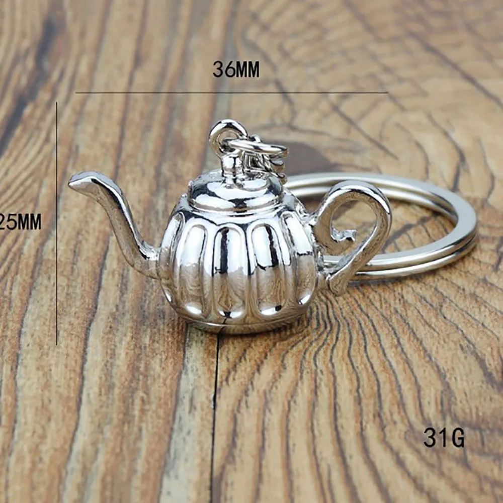 Metal 3D Creative Coffee Keychain Mini Cute Moka Pitcher Keyring Creative Accessories Creative Barista Coffee Keychain Girl Gift