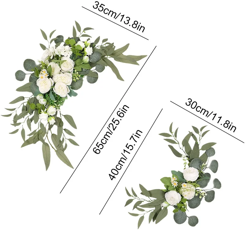 2 Pcs Artificial Wedding Arch Flowers Kit Wedding Flowers Garlands Silk Peony Flower Swag Welcome Sign Floral for Ceremony Party