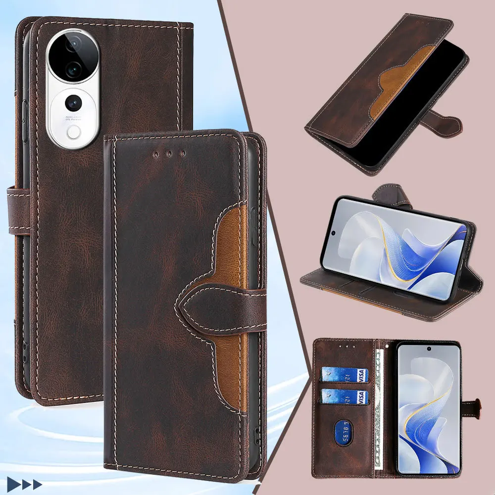 Vintage Leather Flip Wallet Cover with Dual Card Slots and Anti-Scratch Protection