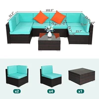 Brown Gradient Rattan Lake Blue Cushion Cushion Vacuum Packing Rattan 7 Piece Set 2