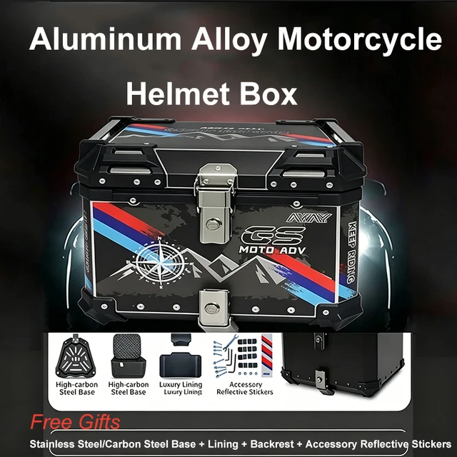 45L/55L/65L General Aluminum Alloy Motorcycle Helmet Box Top Tail Rear Luggage Storage Trunk Planar Motorcycle Trunk Tailstock