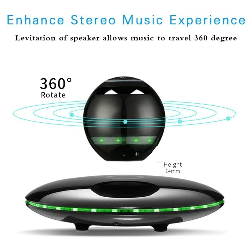 磁気浮上スピーカー、カラフルな LED フラッシュ付き 360 度回転  