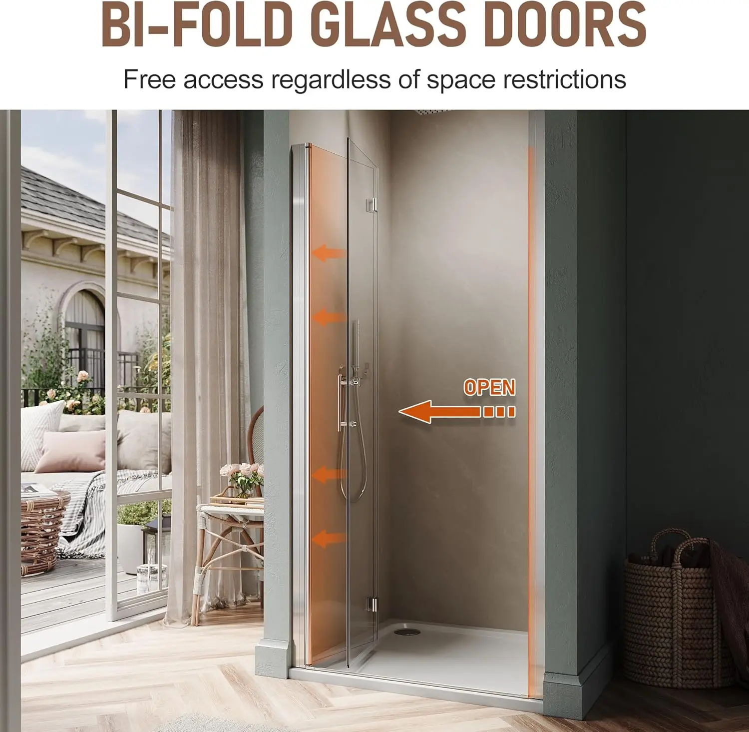 Pivot Shower Door Frameless Bi fold Shower Glass Door Clear Glass Hinged Shower Door Chrome Finish Hidden Seal Strip 2