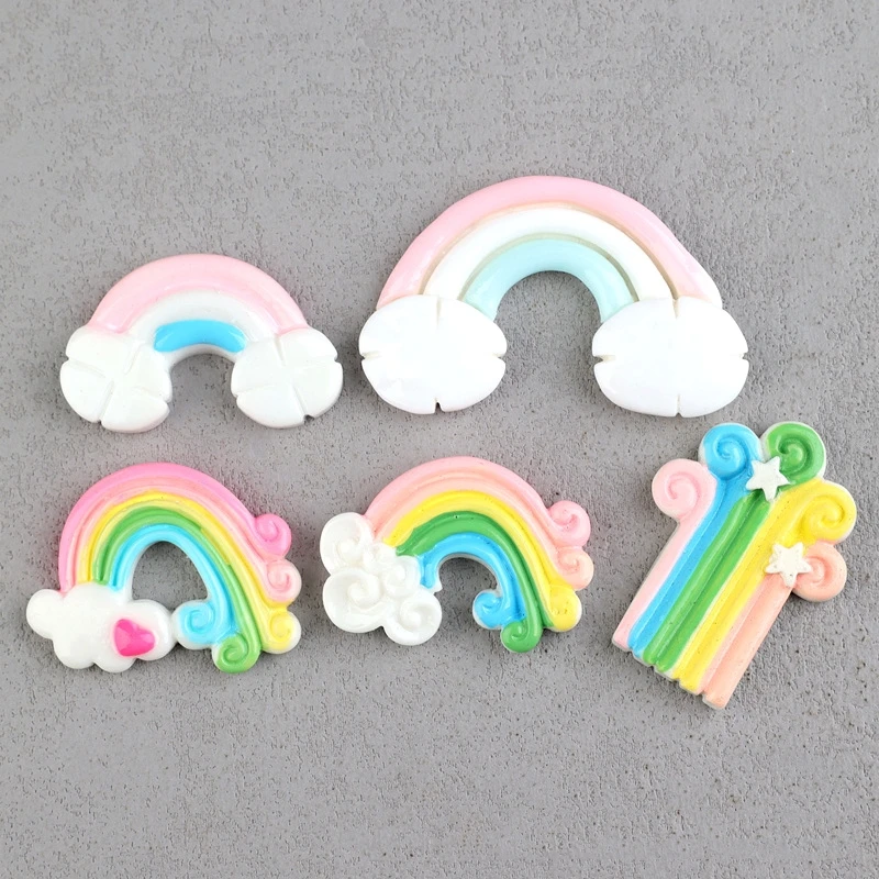 10Pcs Big Rainbow Resin Flatback Cabochon Scrapbooking Clay Christmas Colorful Candy Craft Per La Decorazione Domestica Grande Arcobaleno