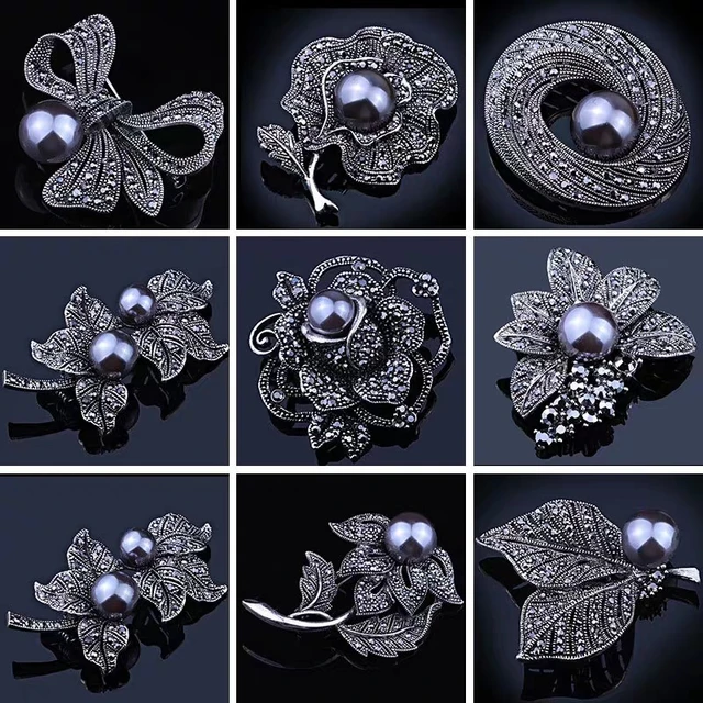 Brooch Women Flower Pins Rhinestone Silver-color Jewelry Simulated Pearl  Brooche