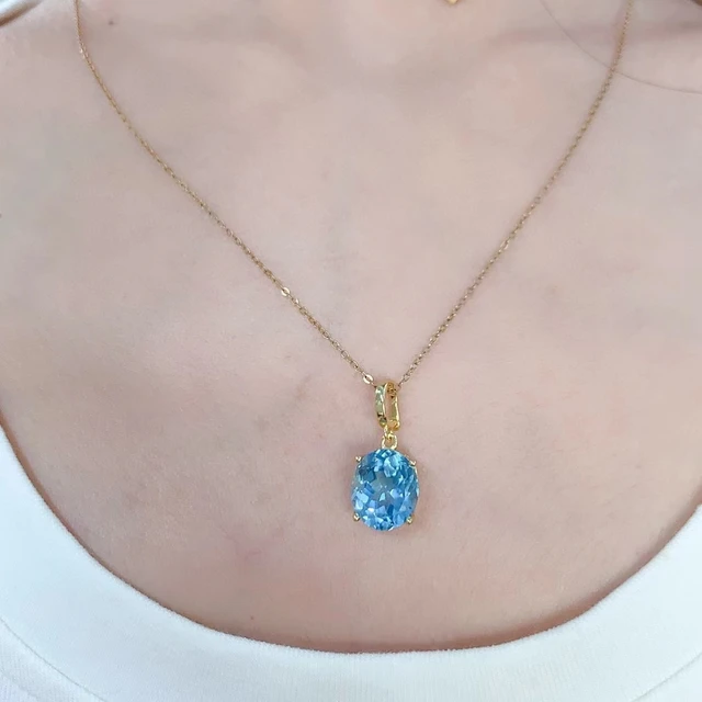 925シルバートパーズペンダントネックレス,K18金メッキ,スカイブルーの 