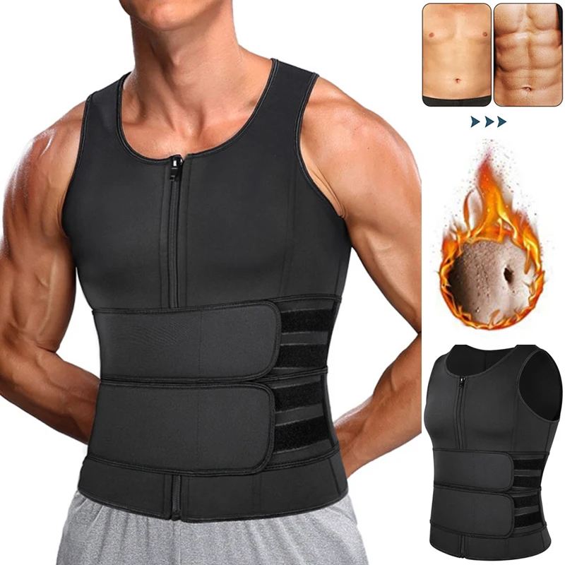 Men Body Shaper Neoprene Sauna Vest Waist Trainer Double Belt Sweat Shirt Corset Top Abdomen Slimming Shapewear Fat Burn Fitness