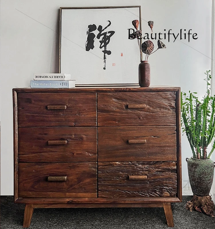 

Log Silent Style Chest of Six Drawers Small Apartment Living Room Mid-Ancient Storage Cabinet