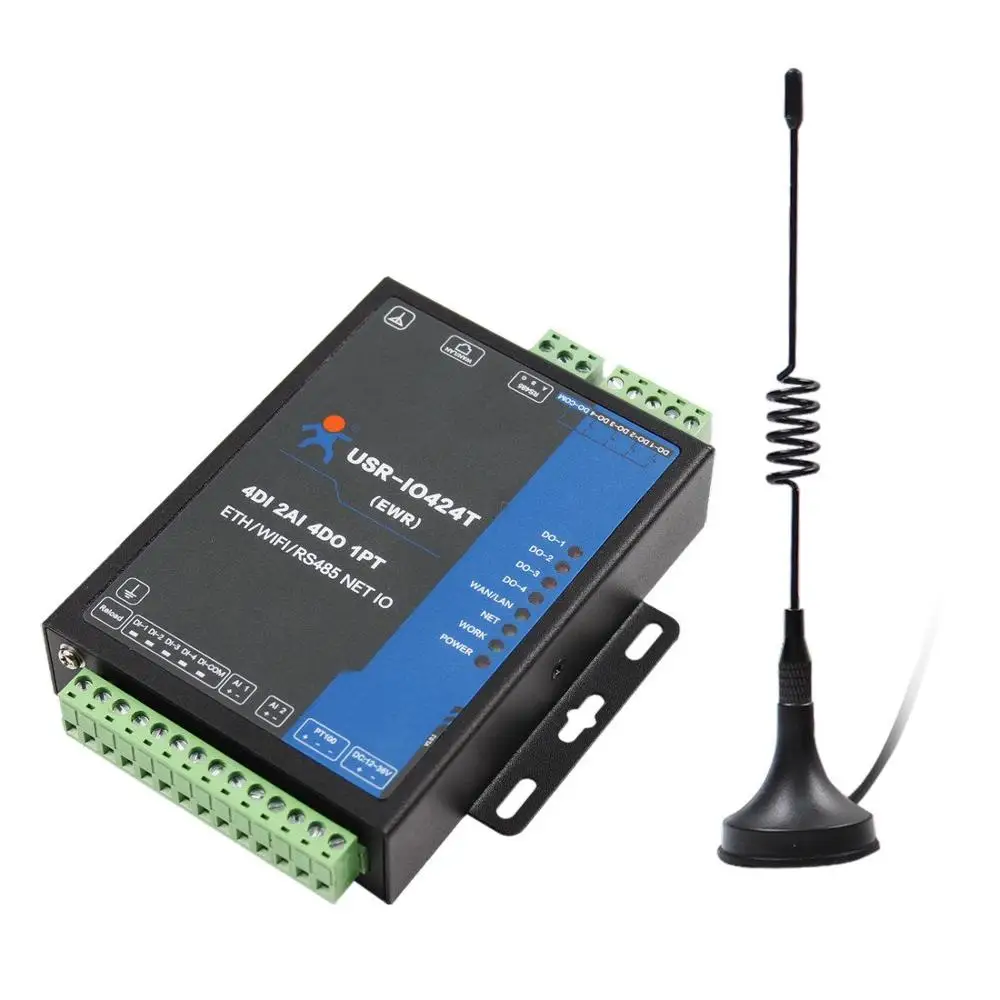 usr-io424t-ewr-le-controleur-io-de-reseau-de-la-manche-4-avec-wifi-et-appui-d'ethernet-wan-lan-rs485-serveur-serie-de-4di-4do-2ai-1pt