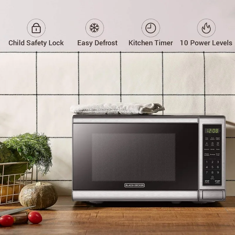 Digital Microwave Oven with Turntable Button Door, Child Safety Lock, 700W, Stainless Steel, 0.7Cubic Feet, Multifunction Weibol 3