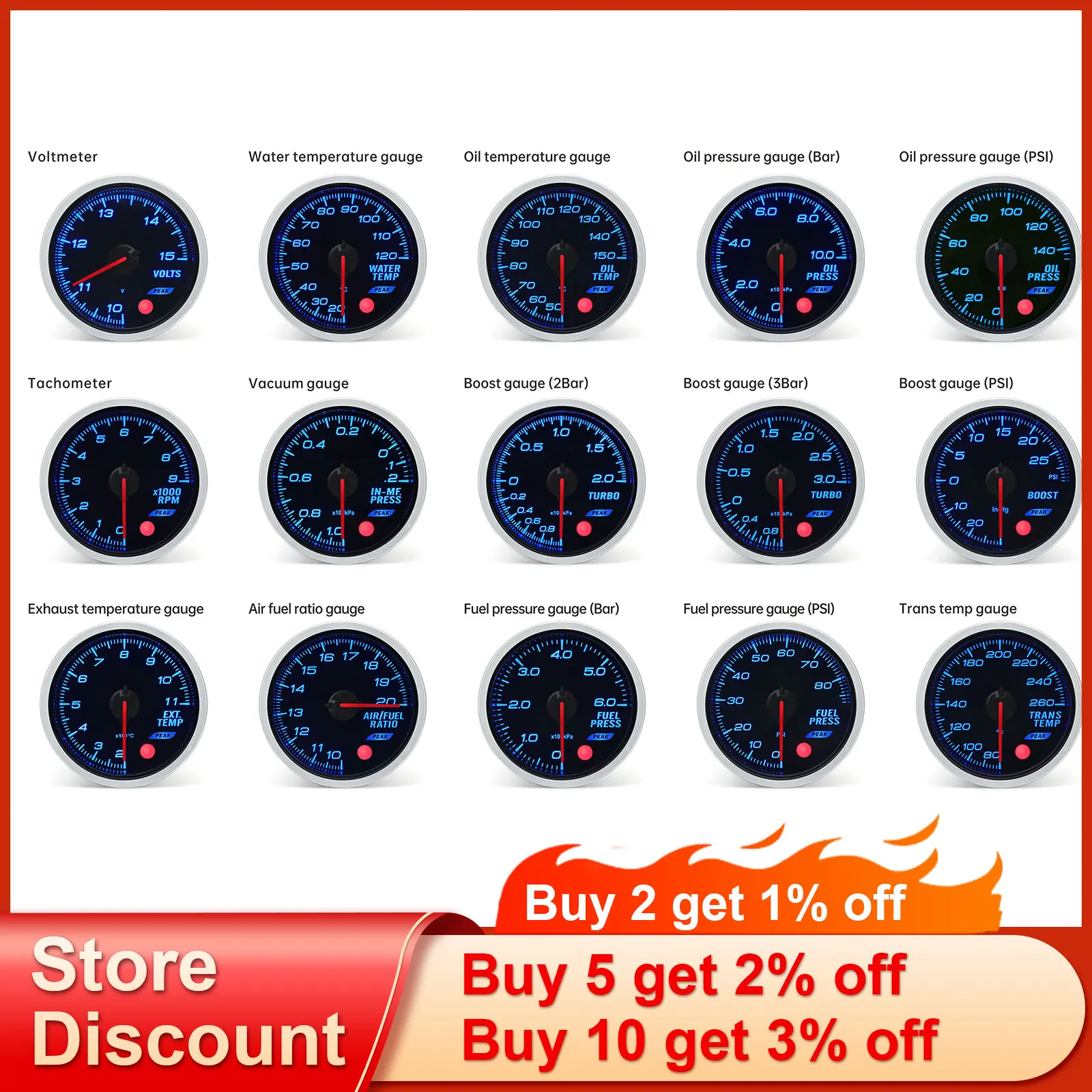 Auto Turbo Boost Gauge 2 Inch 52MM Smoke Lens 3Bar 2Bar PSI Turbo Gauge Car  Turbo Boost Meter With Electronic Sensor 8 Colors