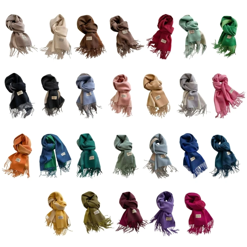 

Women Double Sided Scarf Fringed Edges Scarf Neckerchief Elegant Thick Scarf