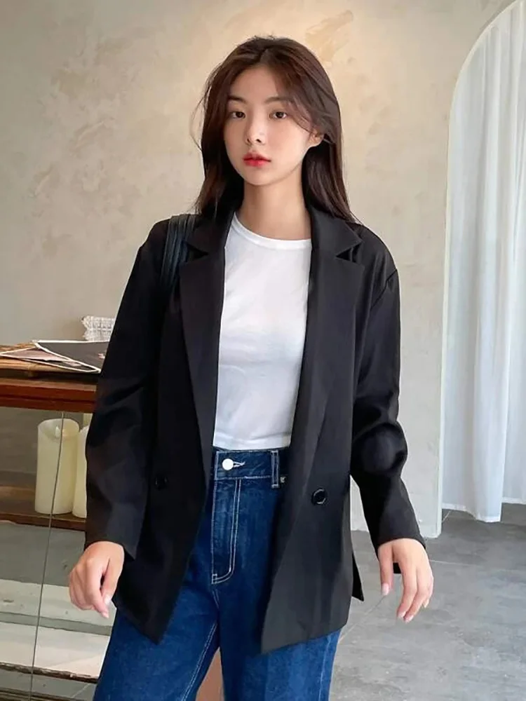 

2022 Spring Autumn Women Blazer Jacket Long Sleeve Black Single Button Elegant Business Short Coat Office Lady Suit Working Clot