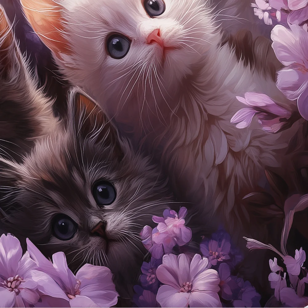 3pcs Cat Flowers Pattern Printed Quilt Cover Set, High-definition Printed Bedding Set, 1 Quilt Cover +2 Pillowcases