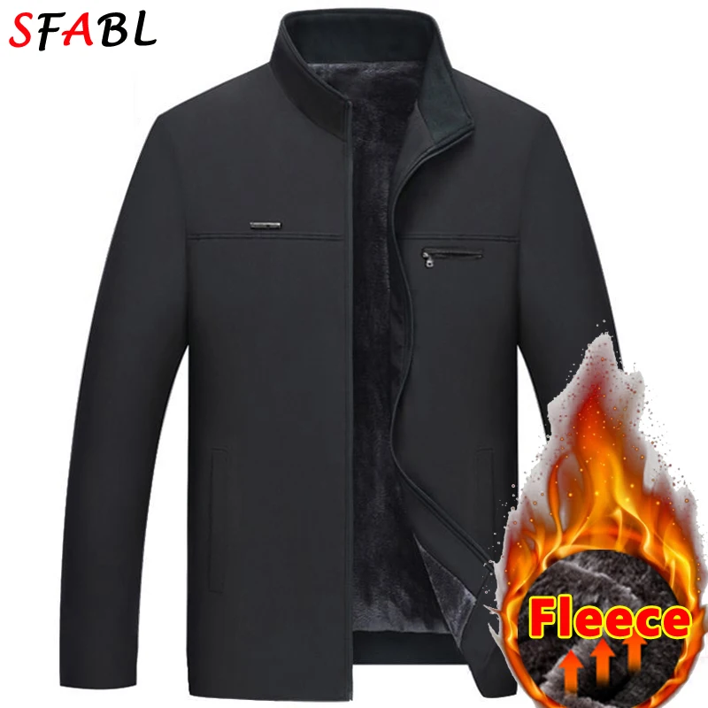 الحرارية الدافئة الرجال الشتاء سترة الخريف الشتاء رجال الأعمال معاطف الشتاء الصوف بطانة جديدة مصدات الرياح سترة عادية الصلبة الأسود