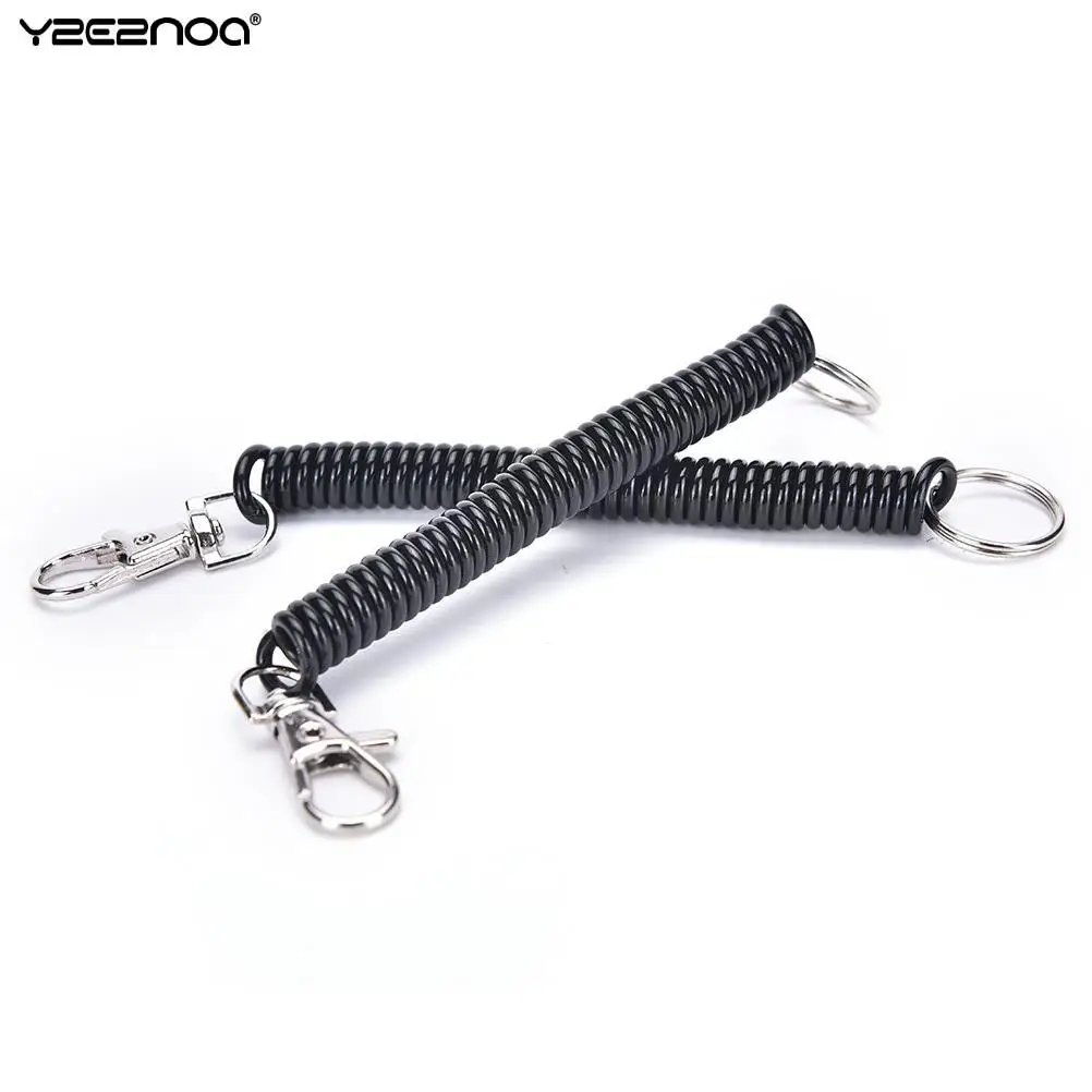 2PCsElasticSpringRopeKeyChainsKeyRingsSilverColorMetal