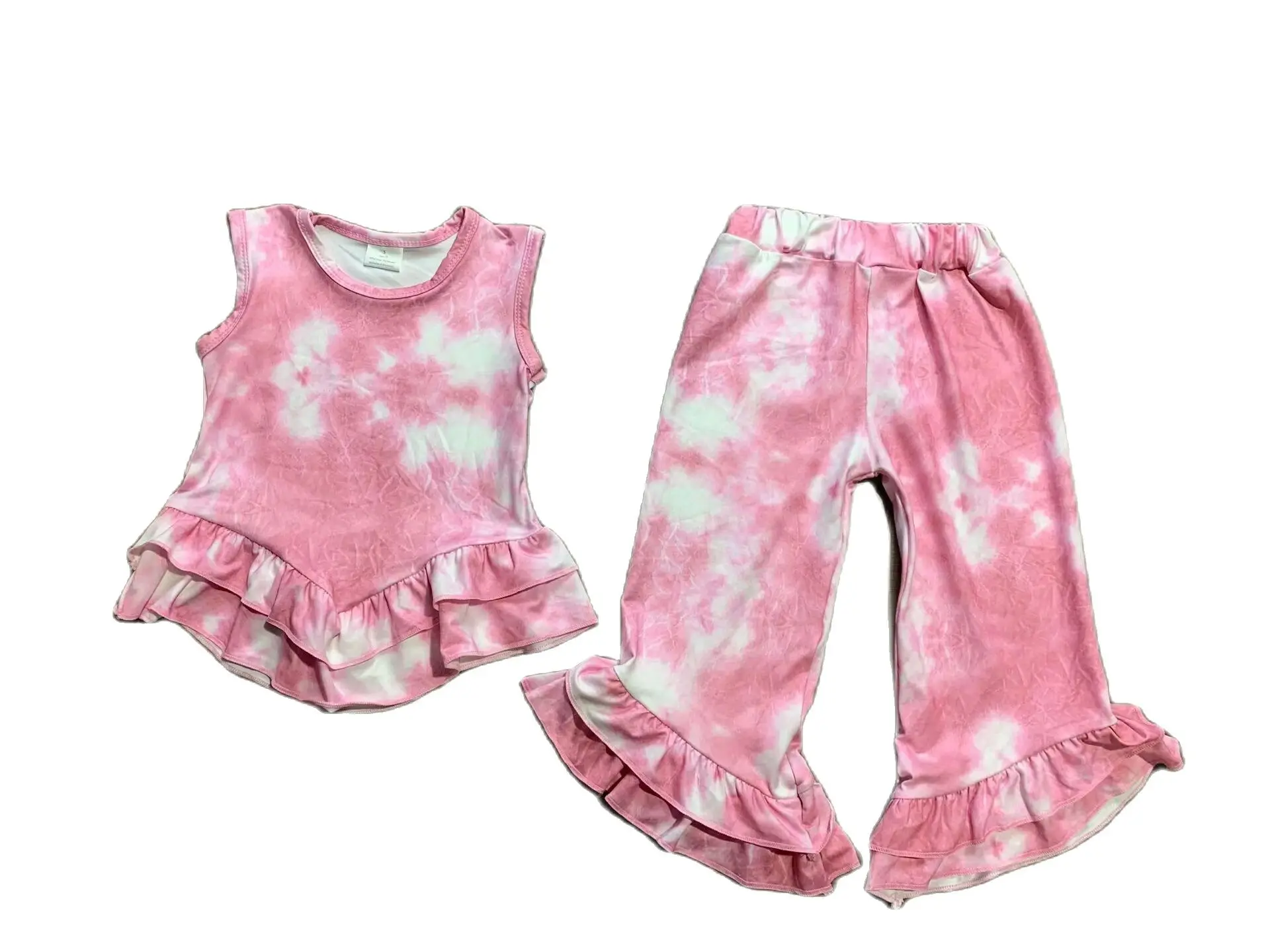 

Summer Boutique Girl Clothing Short-sleeved Pink Tie-dye Suit Children's Clothing Wholesale Accept Customization
