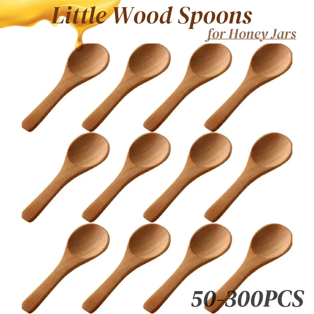 50-300PCS Small Wooden Spoons 3.5''L Mini Wood Spoons Nature Tiny Little Teaspoons for Honey Jars Creamer Party Favors