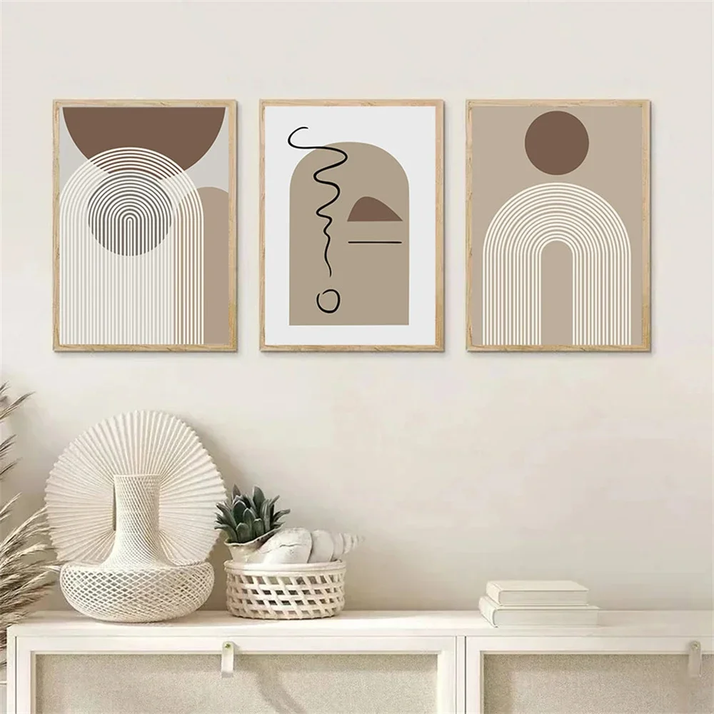 Boho Modern Abstract Line Posters and Prints Geometric Brown Beige Wall Art Canvas Painting Pictures Living Room Home Decoration