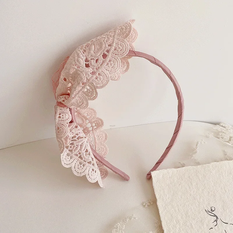 1pc New French Vintage Lace Tie Bow Hair Bands Lace Headband Cute Big Bow Hair Hoop for Baby Girls Baby Hair Accessories 6
