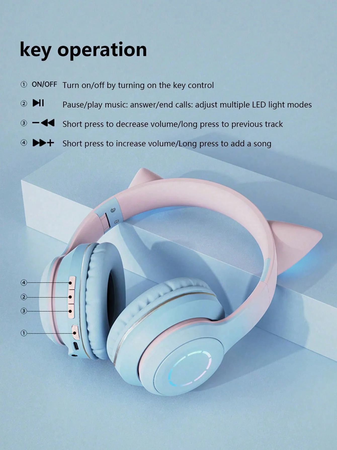 Description Picture 2 of itemWireless headset, long range, luminous cat ears wireless headset, gaming headset, cell phone computer ipad universal