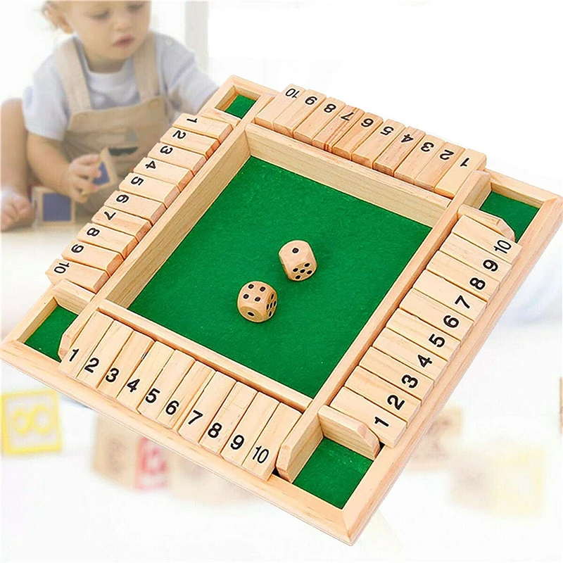 4 Players Shut The Box Wooden Traditional Pub Dice Board Family Party Game Set 