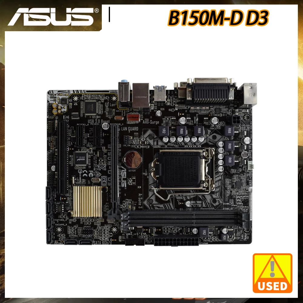 

ASUS B150M-D D3 Motherboard 1151 2xDDR3 Intel B150 PCI-E 3.0 PCI-E X16 32GB 6×SATA III 6×USB3.0 Support Core i5 6600 Processor