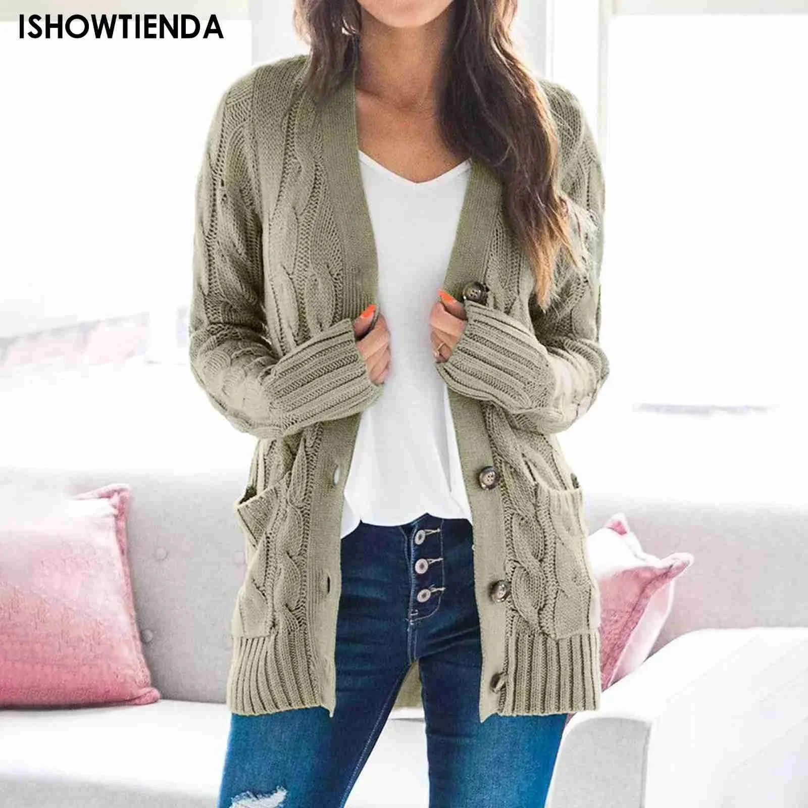 

Autumn And Winter Cardigan Sweater Female Europe V-neck Singlebreasted Long-sleeve Knitwear Coat Cardigan Crop Top Outwear Coat