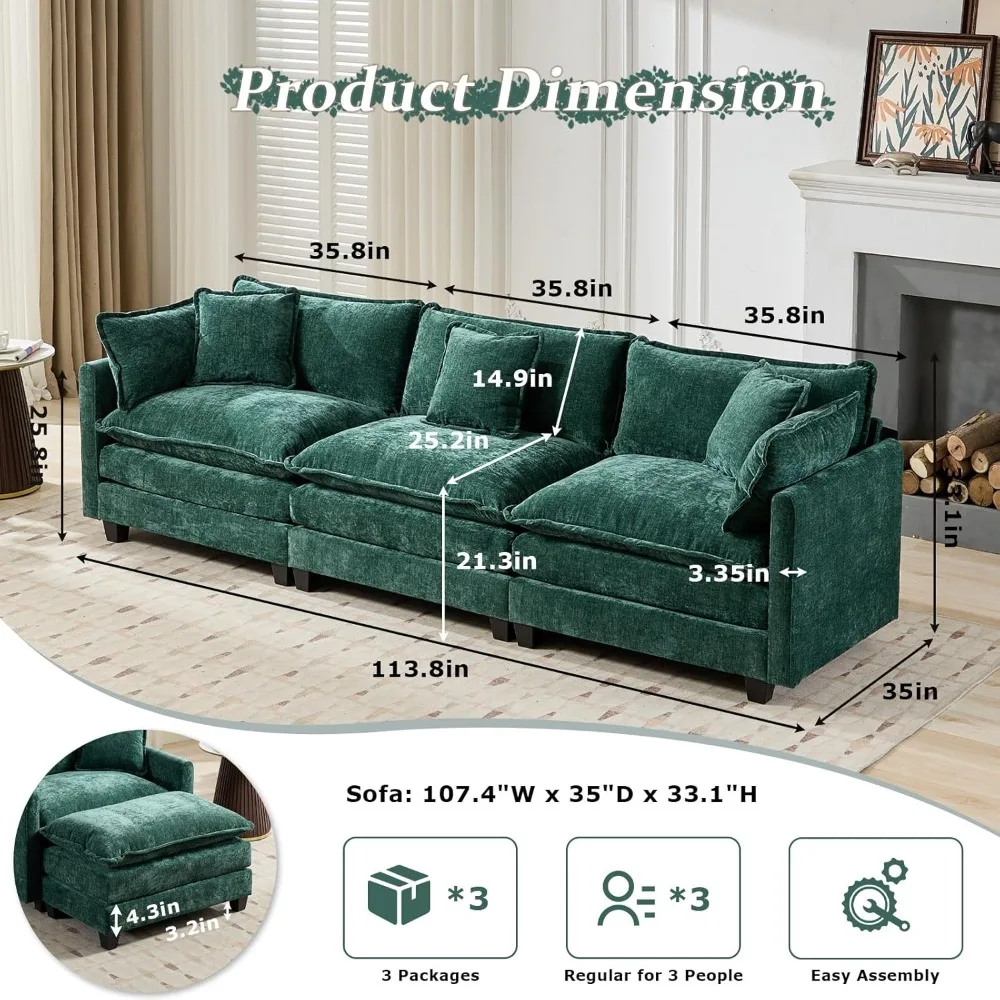 Green Chenille Sectional Sofa 3