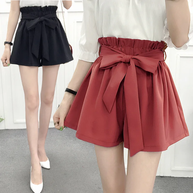 Female Shorts Summer Women Shorts High Waist Loose Chiffon Shorts - 2