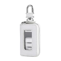 Korean Style Multi - Color Soft Leather Zipper Car Key Case with Transparent Window (White)