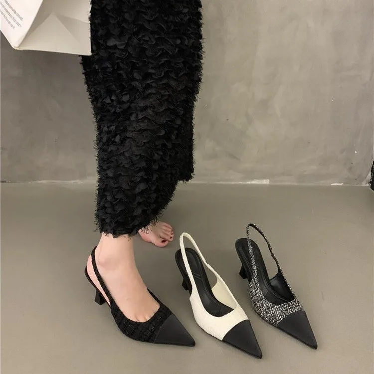 Fashionable Comfortable Elegant Sexy Small Toe Stiletto High Heels French High Heels Baotou Back Hollow Sandals Women
