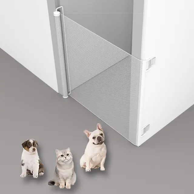 Adjustable Pet Mesh Isolation Net Reinforced Anti-Escape Retractable Pet Gate Multi-purpose Double Lock Safety Barrier for Cat 3