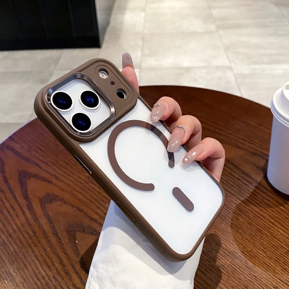 Transparent Armor Case For Iphone 16 15 14 13 Pro Max Plus 17 Air Magnetic Acrylic Metal Lens Shockproof Cover_voghion.com