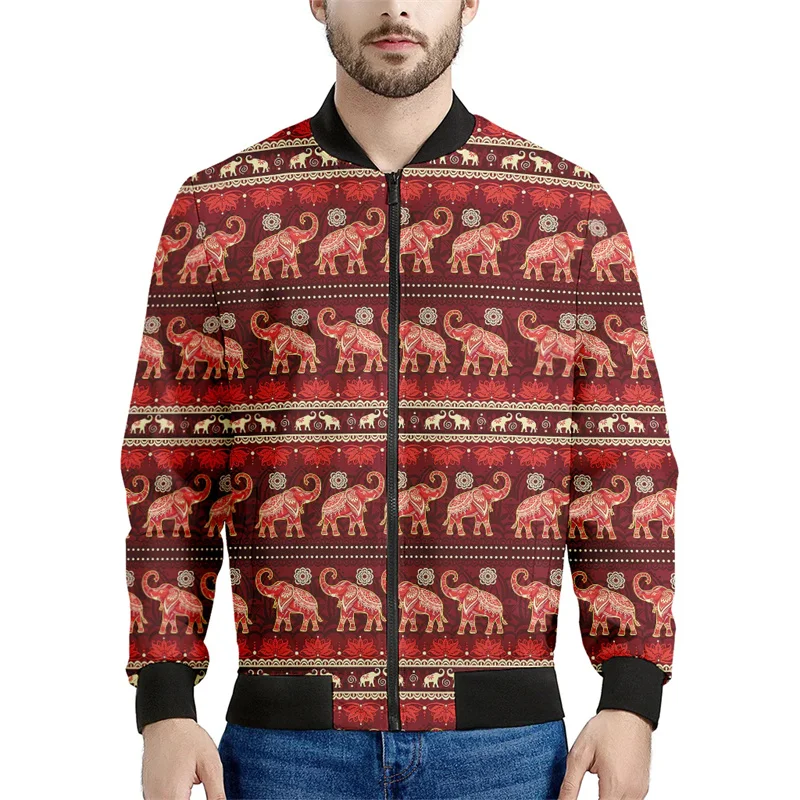 thumbnail image 1 of Chaqueta con cremallera y estampado 3D de elefante tribal para hombre, sudadera con estampado de animales, chaquetas holgadas de calle para primavera y otoño, abrigos de manga larga, 1 of 4