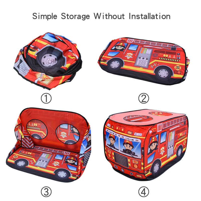 🚒 Children’s Car Tent House – Fire Truck Playhouse with Sunroof 2