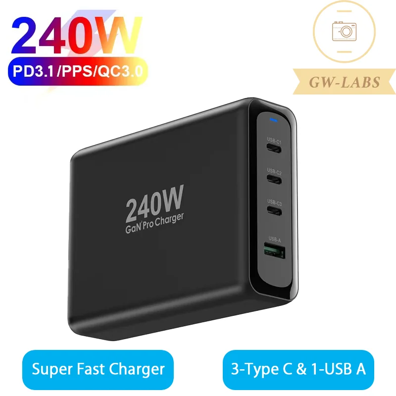 4-Port 240W PD 3.1 GaN Charger USB C PD 140W PD100W PPS105W For Laptop ...
