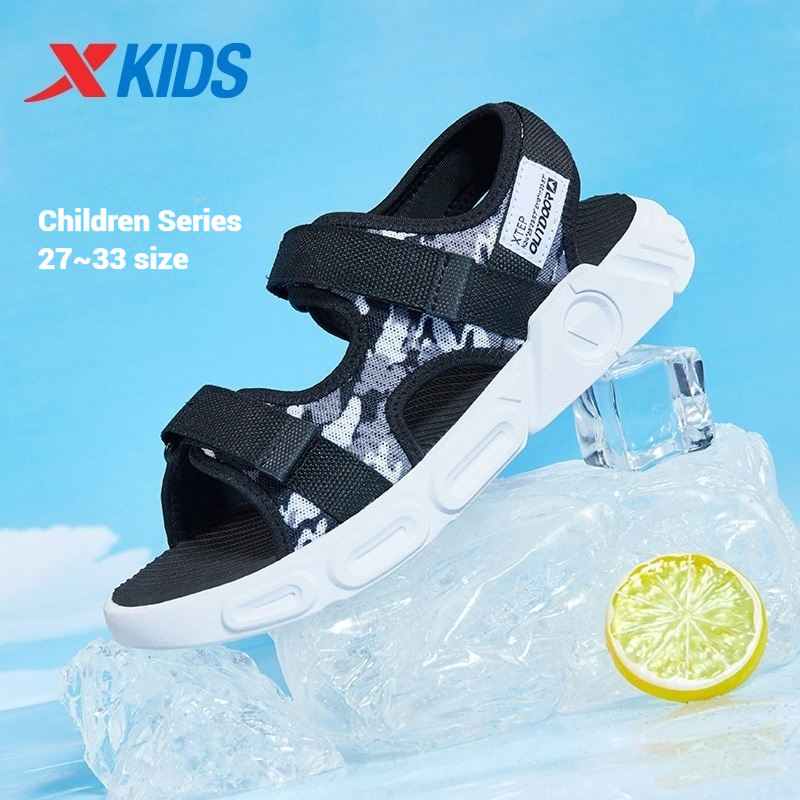 Xtep Kid's Sandals for Boys 2024 Summer Velcro Soft-soled Comfortable Lightweight Fashion Open-toe Beach Shoes 677215509111
