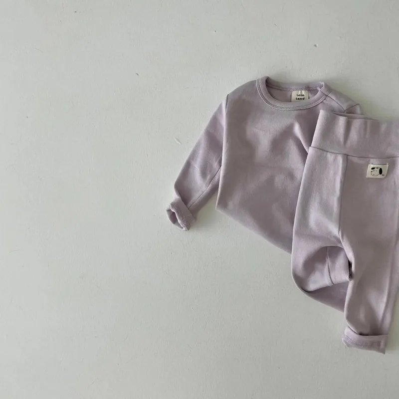 New Spring Autumn Baby Boy Girl Pajamas Solid Color Round Collar Long Sleeve Top+Soft Pants Newborn Home Wear Nightgown E22773