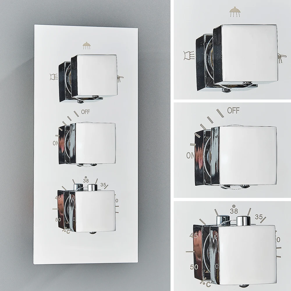 Brass Thermostatic Mixer Valve Embedded Concealed Bathroom Shower Faucet Thermostatic Cartridge 3 Way Temperature Control Spool