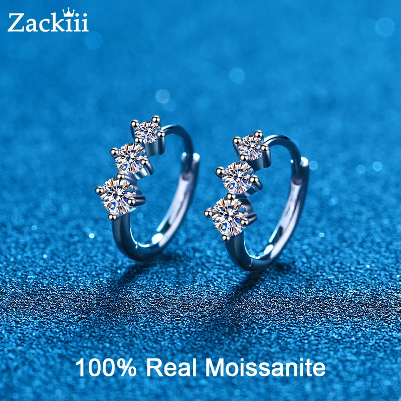 925 Sterling Silver Moissanite Huggie Hoop Earrings
