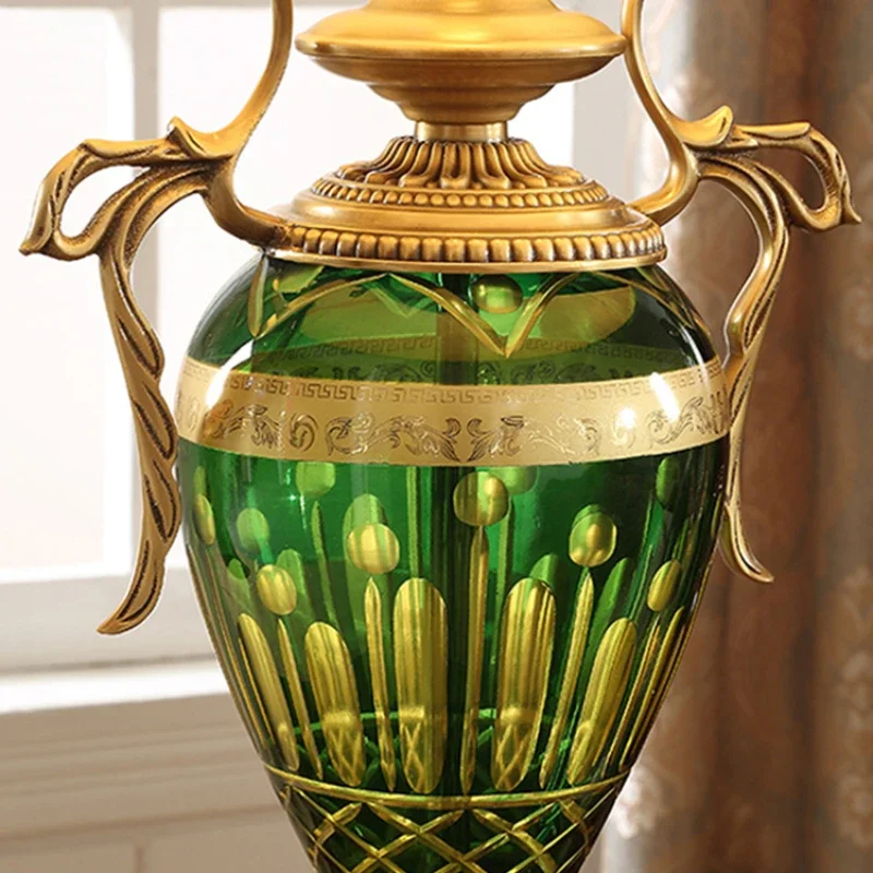 

Dubai New Luxury Vintage All Copper American All Copper Floor Lamp Living Room European Crystal Home Bedroom Green Lamp