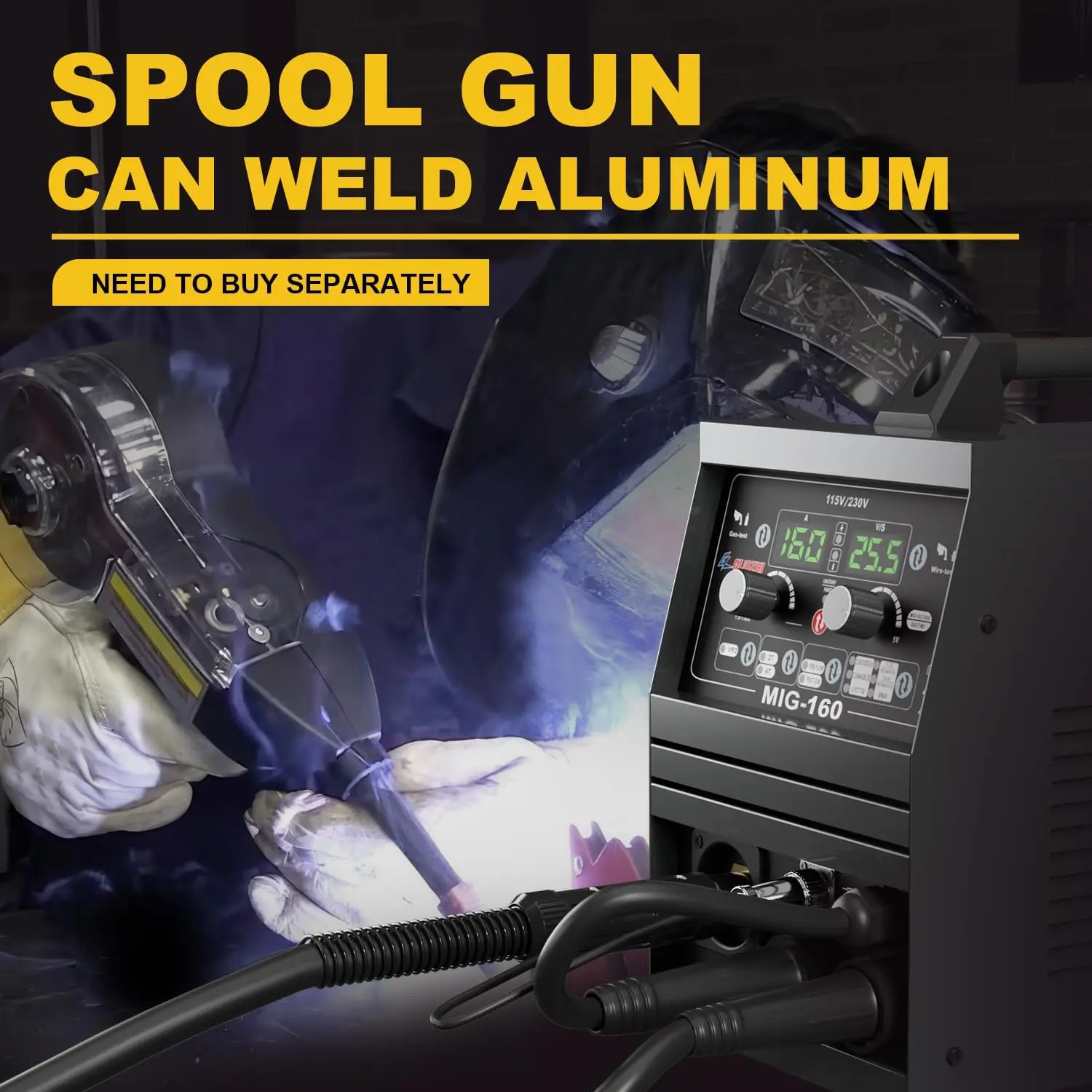 160A Mig Welder 110V/220V Dual Voltage 6 in 1 Stick Welder/Gas Mig/Gasless Flux Core Mig/Lift TIG/Spot Welding/Spool Gun 4
