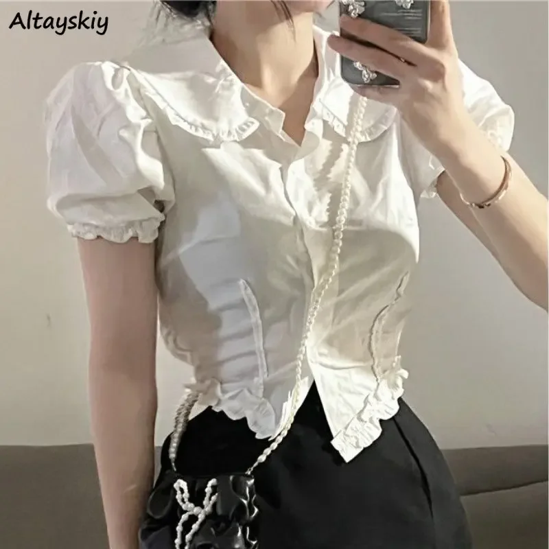 

Рубашка женская с коротким рукавом, пикантный винтажный укороченный топ в стиле преппи, в японском стиле для студентов, Y2k Acgn, стильный дизайн, лето