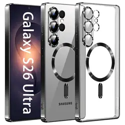 Clear Shockproof Slim Magnetic Phone Case with Ultra - Strong Magnet and Non - Yellowing Back Cover - Samsung S26Plus (Black)