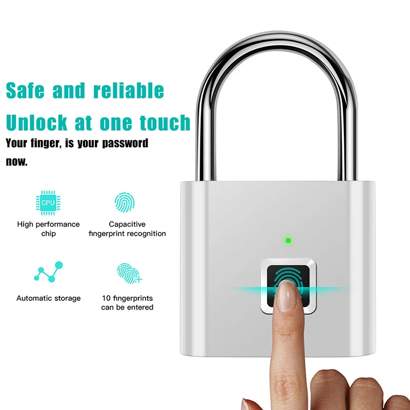 

Smart Keyless USB Charging Fingerprint Waterproof Door Lock AntiTheft Security Padlock Rechargeable Quick Unlock Zinc Alloy Chip