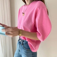 Cotton 2024 New Summer T Shirt Women Elasticity Woman Clothes Oversize Tops Pink White Tshirt Loose Maxi Female Short Sleeve Tee - Image 2